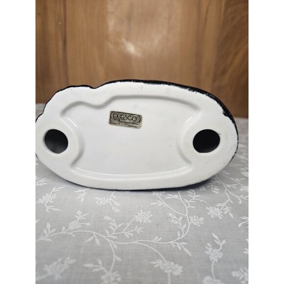 Vtg Cat Figurine White Blue Ceramic 9” Tall Enesco Designed Spongeware Taiwan - Picture 6 of 8